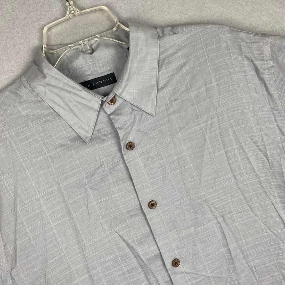 Via Europa Mens Large Gray Grid Bamboo Cotton Short Sleeve Button Down Shirt